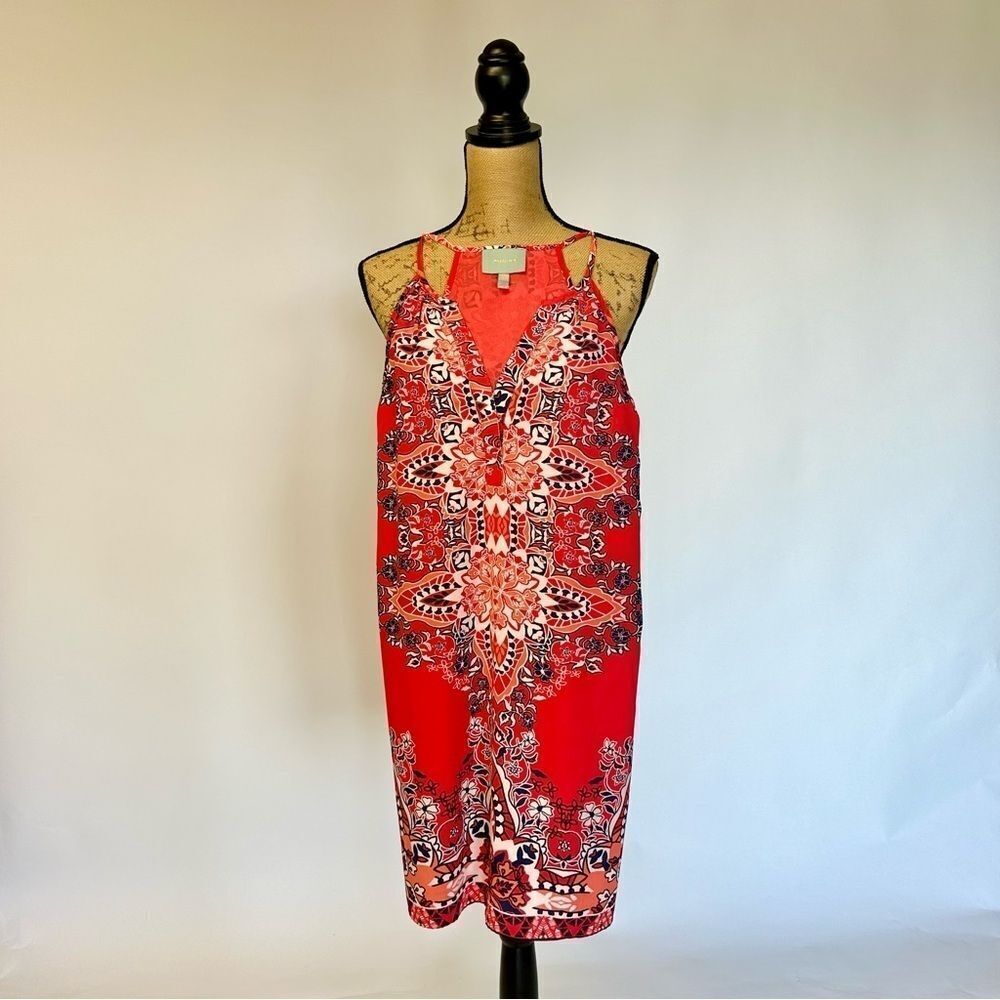 Skies Are Blue Border Red nFloral Print Halter Dress XS